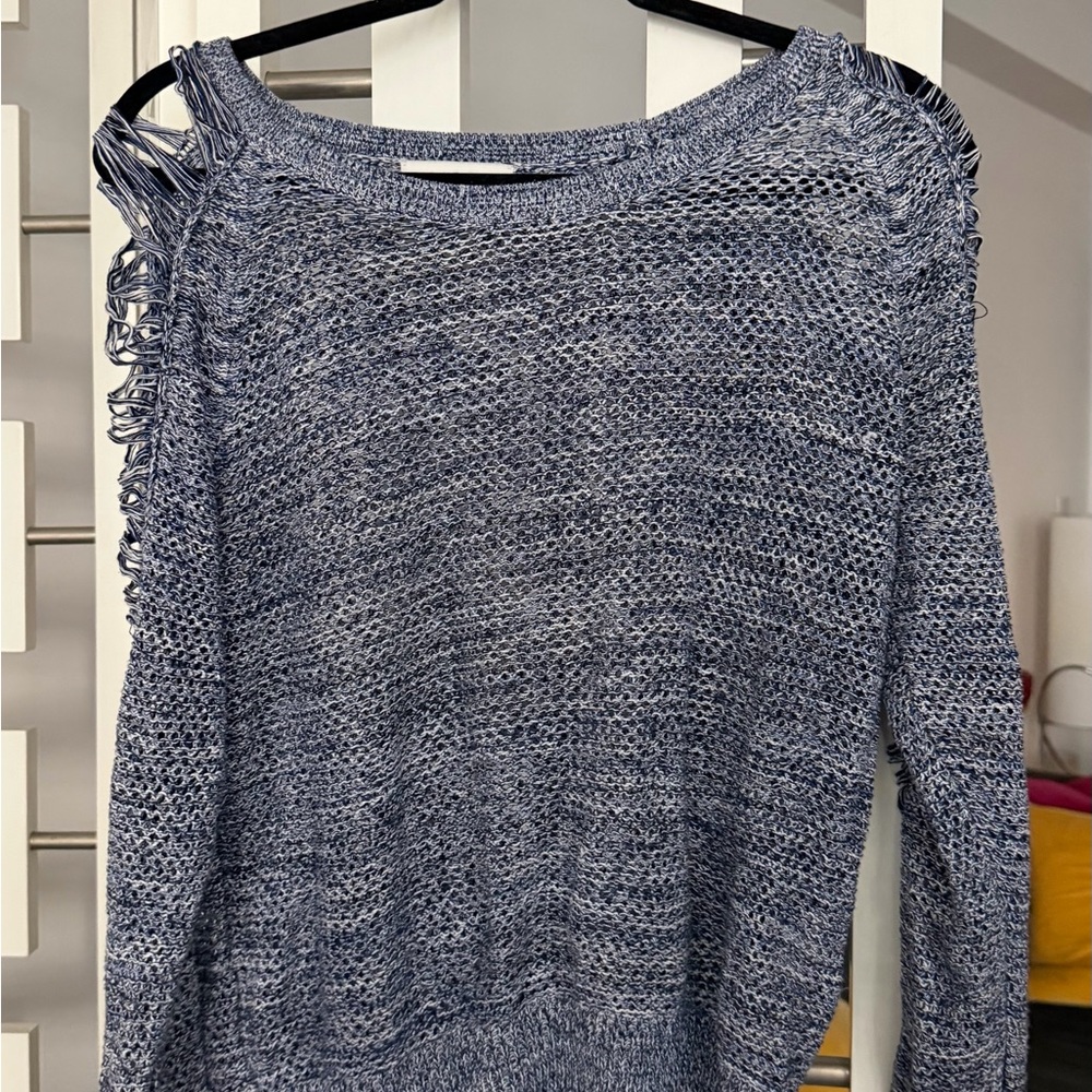 IRO Open-Knit Crewneck Sweater in Blue